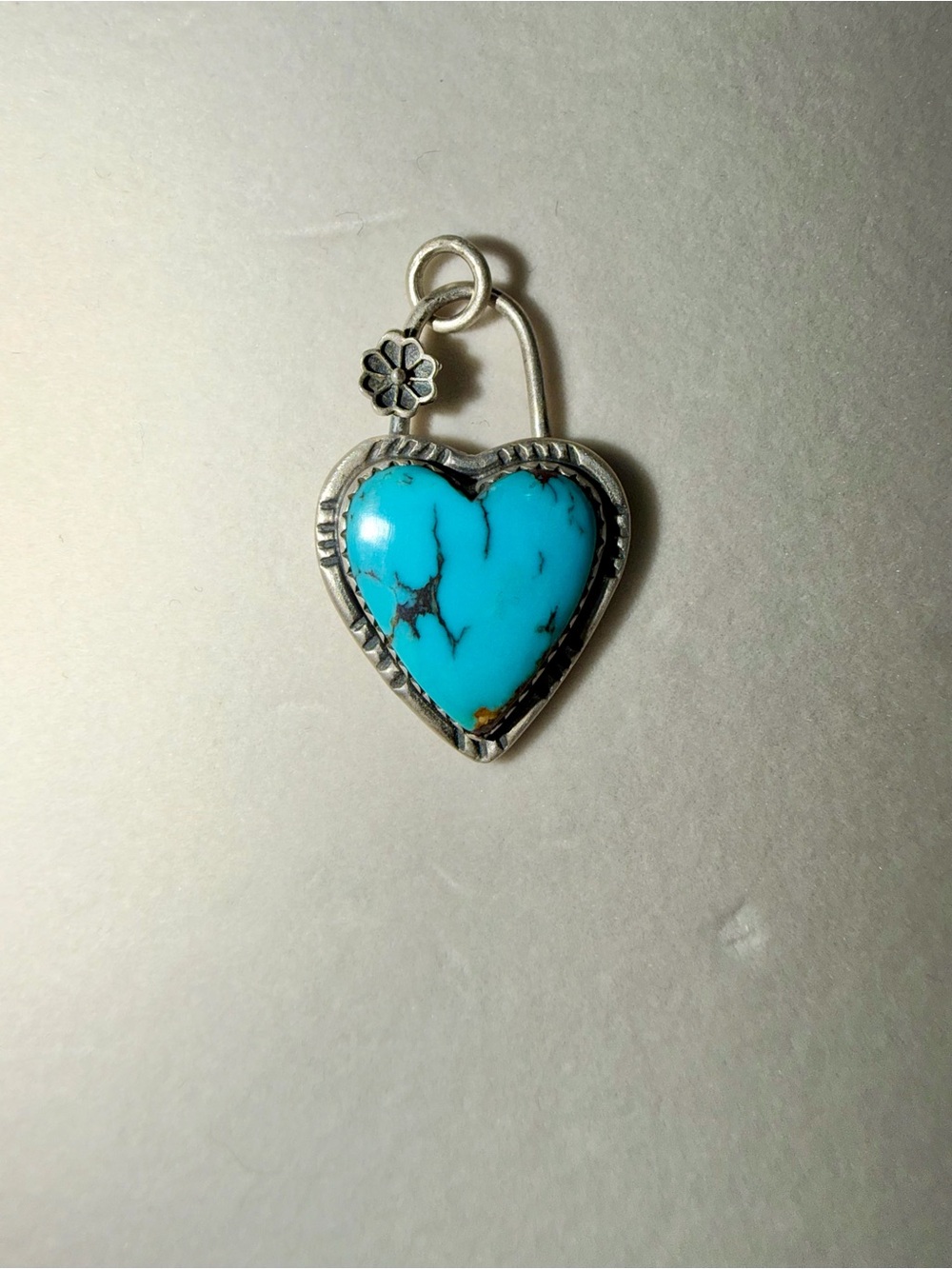 Authentic Kingman Blue Turquoise Heart Locket Pendant Necklace - Picture 1 of 4
